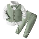 Kimocat Boys 3Pcs Clothing Sets Elegant Long Sleeve Shirts + Vest with Flower+Pants Party Suit