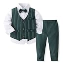 Kimocat Boys 3Pcs Clothing Sets Elegant Long Sleeve Shirts + Vest with Flower+Pants Party Suit