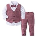Kimocat Boys 3Pcs Clothing Sets Elegant Long Sleeve Shirts + Vest with Flower+Pants Party Suit