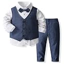 Kimocat Boys 3Pcs Clothing Sets Elegant Long Sleeve Shirts + Vest with Flower+Pants Party Suit