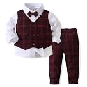 Kimocat Boys 3Pcs Clothing Sets Elegant Long Sleeve Shirts + Vest with Flower+Pants Party Suit