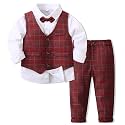 Kimocat Boys 3Pcs Clothing Sets Elegant Long Sleeve Shirts + Vest with Flower+Pants Party Suit