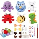 KIMOCHIII 6Pcs Crochet Kit for Beginners, Upgraded Crochet Animal Kit, Crochet Kit for Adults and Kids, All in One Crochet Knitting Kit, Comes with Step-by-Step Video Tutorials(A)