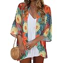 Kimonos for Women Summer Cardigan Chiffon Floral Cover up Loose Casual Top Blouse