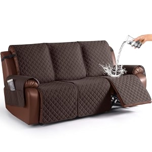 kincam waterproof recliner sofa cover non-slip reclining couch covers for 3 seat recliner couch cover furniture protector with elastic straps for pets kids chocolate