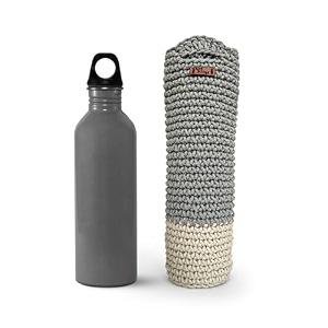 bottle bag wine bottle gift bag handmade eco-friendly crochet knitted water bottle cover for 1 litre bottles for office amp travel grey amp white