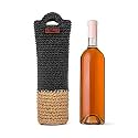 Bottle Bag Wine Bottle Gift Bag Handmade Eco-Friendly Crochet Knitted Water Bottle Cover for 1 Litre Bottles for Office & Travel (Beige & White)