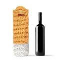 Cotton Bottle Bag Wine Bottle Gift Bag Handmade Eco-Friendly Knitted Water Bottle Cover for 1 Litre Bottles for Office & Travel (Yellow & White)