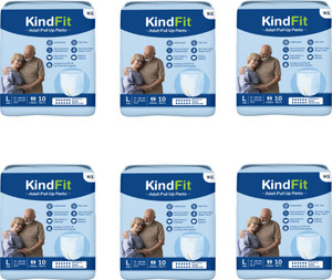 kindfit adult pull-up pants diaperslarge 60 pieceswaist size30-39 inchpack of 6 adult diapers - l