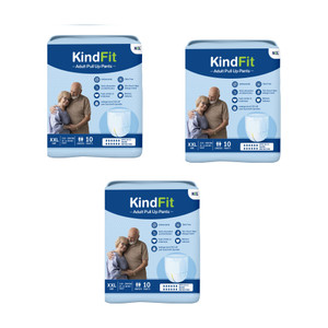 kindfit adult pull-up pants diapersxxl 30 pieceswaist size45-61 inchpack of 3 adult diapers - xxl