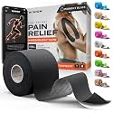 Kinesiology Tape - Waterproof Athletic Sports Tape for Knee, Shoulder, Arm &amp; Back Support | 3-5 Day Adhesion, Hypoallergenic &amp; Latex-Free + Taping Guide (Uncut, 2"x16.4ft Roll, Midnight Black)