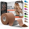 Professional Kinesiology Tape - Waterproof Athletic Sports Tape for Knee, Shoulder, Arm &amp; Back Support | 3-5 Day Adhesion, Hypoallergenic &amp; Latex-Free + Taping Guide (Uncut, 2"x16.4ft Roll, Brown)
