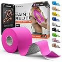 Kinesiology Tape - Waterproof Athletic Sports Tape for Knee, Shoulder, Arm &amp; Back Support | 3-5 Day Adhesion, Hypoallergenic &amp; Latex-Free + Taping Guide (Uncut, 2"x16.4ft Roll, Wild Pink)