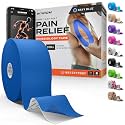 Kinesiology Tape - Waterproof Athletic Sports Tape for Knee, Shoulder, Arm &amp; Back Support | 3-5 Day Adhesion, Hypoallergenic &amp; Latex-Free + Taping Guide (Uncut, 2"x16.4ft Roll, Navy Blue)