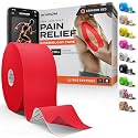 Kinesiology Tape - Waterproof Athletic Sports Tape for Knee, Shoulder, Arm &amp; Back Support | 3-5 Day Adhesion, Hypoallergenic &amp; Latex-Free + Taping Guide (Uncut, 2"x50ft Roll, Crimson Red)