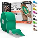 Kinesiology Tape - Waterproof Athletic Sports Tape for Knee, Shoulder, Arm &amp; Back Support | 3-5 Day Adhesion, Hypoallergenic &amp; Latex-Free + Taping Guide (Precut, 2"x50ft Roll, Forest Green)