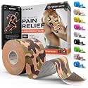 Kinesiology Tape - Waterproof Athletic Sports Tape for Knee, Shoulder, Arm &amp; Back Support | 3-5 Day Adhesion, Hypoallergenic &amp; Latex-Free + Taping Guide (Uncut, 2"x16.4ft Roll, Forest Camo)