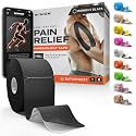 Kinesiology Tape - Waterproof Athletic Sports Tape for Knee, Shoulder, Arm &amp; Back Support | 3-5 Day Adhesion, Hypoallergenic &amp; Latex-Free + Taping Guide (Precut, 2"x32ft Roll, Midnight Black)