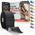 Kinesiology Tape - Waterproof Athletic Sports Tape for Knee, Shoulder, Arm &amp; Back Support | 3-5 Day Adhesion, Hypoallergenic &amp; Latex-Free + Taping Guide (Precut, 2"x50ft Roll, Midnight Black)