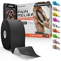 Kinesiology Tape - Waterproof Athletic Sports Tape for Knee, Shoulder, Arm &amp; Back Support | 3-5 Day Adhesion, Hypoallergenic &amp; Latex-Free + Taping Guide (Uncut, 2"x50ft Roll, Midnight Black)