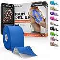 Professional Kinesiology Tape - Waterproof Athletic Sports Tape for Knee, Shoulder, Arm &amp; Back Support | 3-5 Day Adhesion, Hypoallergenic &amp; Latex-Free + Taping Guide (Uncut, 2"x32ft Roll, Navy Blue)