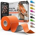 Kinesiology Tape - Waterproof Athletic Sports Tape for Knee, Shoulder, Arm &amp; Back Support | 3-5 Day Adhesion, Hypoallergenic &amp; Latex-Free + Taping Guide (Precut, 2"x16.4ft Roll, Tiger Orange)