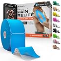 Kinesiology Tape - Waterproof Athletic Sports Tape for Knee, Shoulder, Arm &amp; Back Support | 3-5 Day Adhesion, Hypoallergenic &amp; Latex-Free + Taping Guide (Precut, 2"x50ft Roll, Electric Blue)