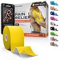 Kinesiology Tape - Waterproof Athletic Sports Tape for Knee, Shoulder, Arm &amp; Back Support | 3-5 Day Adhesion, Hypoallergenic &amp; Latex-Free + Taping Guide (Uncut, 2"x32ft Roll, Sunny Yellow)