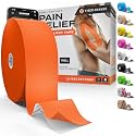 Kinesiology Tape - Waterproof Athletic Sports Tape for Knee, Shoulder, Arm &amp; Back Support | 3-5 Day Adhesion, Hypoallergenic &amp; Latex-Free + Taping Guide (Uncut, 2"x100ft Roll, Tiger Orange)