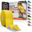 Kinesiology Tape - Waterproof Athletic Sports Tape for Knee, Shoulder, Arm &amp; Back Support | 3-5 Day Adhesion, Hypoallergenic &amp; Latex-Free + Taping Guide (Precut, 2"x50ft Roll, Sunny Yellow)