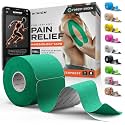 Kinesiology Tape - Waterproof Athletic Sports Tape for Knee, Shoulder, Arm &amp; Back Support | 3-5 Day Adhesion, Hypoallergenic &amp; Latex-Free + Taping Guide (Precut, 2"x16.4ft Roll, Forest Green)