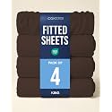 King Fitted Bed Sheet - Pack of 4 Single Fitted Sheet Only - Brown