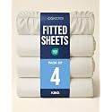King Fitted Bed Sheet - Pack of 4 Single Fitted Sheet Only - Off White