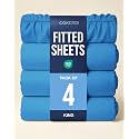 King Fitted Sheet - Pack of 4 Single Fitted Bottom Sheet Only - Royal Blue