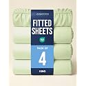 King Fitted Sheet - Pack of 4 Single Fitted Bottom Sheet - Light Sage Green