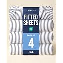 King Fitted Sheet - Pack of 4 Single Fitted Bottom Sheet - Grey Stripes