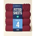 King Fitted Sheet - Pack of 4 Single Fitted Bottom Sheet Only - Burgundy