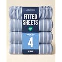 King Fitted Sheet - Pack of 4 Single Fitted Bottom Sheet - Blue Stripes