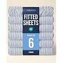 King Fitted Sheet - Pack of 6 Single Fitted Bottom Sheet - Blue Stripes