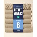 King Fitted Sheet - Pack of 6 Single Fitted Bottom Sheet - Heathered Tan
