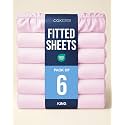 King Fitted Sheet - Pack of 6 Single Fitted Bottom Sheet Only - Light Pink