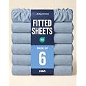 King Fitted Sheet - Pack of 6 Single Fitted Bottom Sheet - Heathered Blue