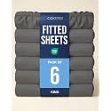 King Fitted Sheet - Pack of 6 Single Fitted Bottom Sheet Only - Charcoal