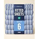 King Fitted Sheet - Pack of 6 Single Fitted Bottom Sheet - Blue Stripes