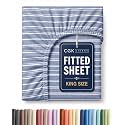 King Fitted Sheet - Single Fitted Sheet Only - Deep Pockets - Blue Stripes