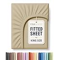 King Fitted Sheet - Single Fitted Sheet Only - 8-16" Deep Pockets - Beige