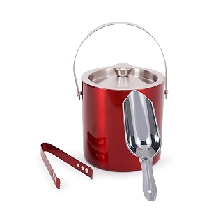 king international stainless steel insulated double walled plain ice bucket with lid amp handle 15l ice picker ice cold for 6 hours bar tools for home bar accessories mini bar red