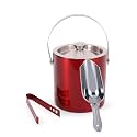 King International Stainless Steel Insulated Double Walled Plain Ice Bucket with Lid & Handle, 1.5L, Ice Picker, Ice Cold for 6 Hours, Bar Tools for Home Bar Accessories, Mini Bar (Red)