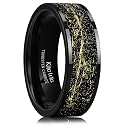 King Will Mens Wedding Band with Foils Inlay, Black/Silver/Gold