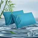 King Pillowcases, Cooling Viscose from Bamboo Pillow Covers with Envelope Closure, Soft Moisture-Wicking for Hot Sleepers, Hair and Skin-Friendly, Blue, 2 Pack